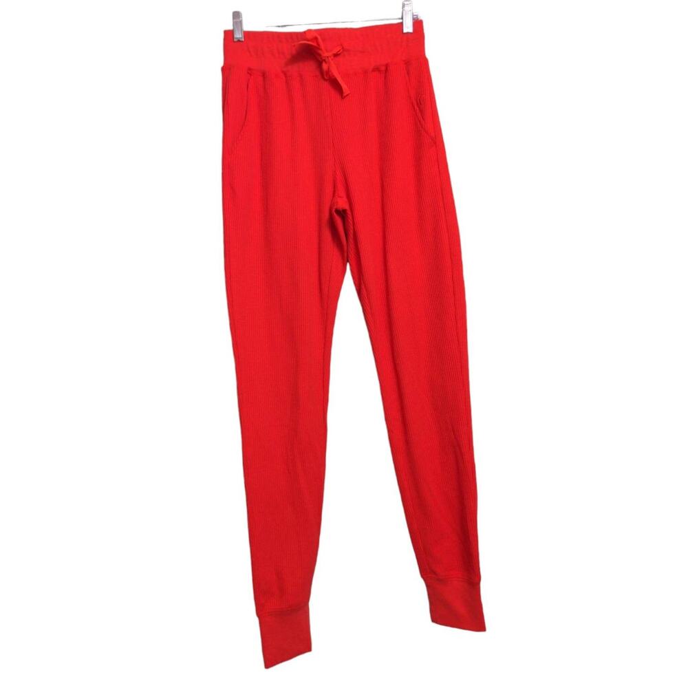 Zyia Active Womens Jogger Pants Red Waffle Knit High Rise Stretch Drawstring M